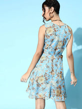 SASSAFRAS - Blue Floral Organza Side Cut Out Dress